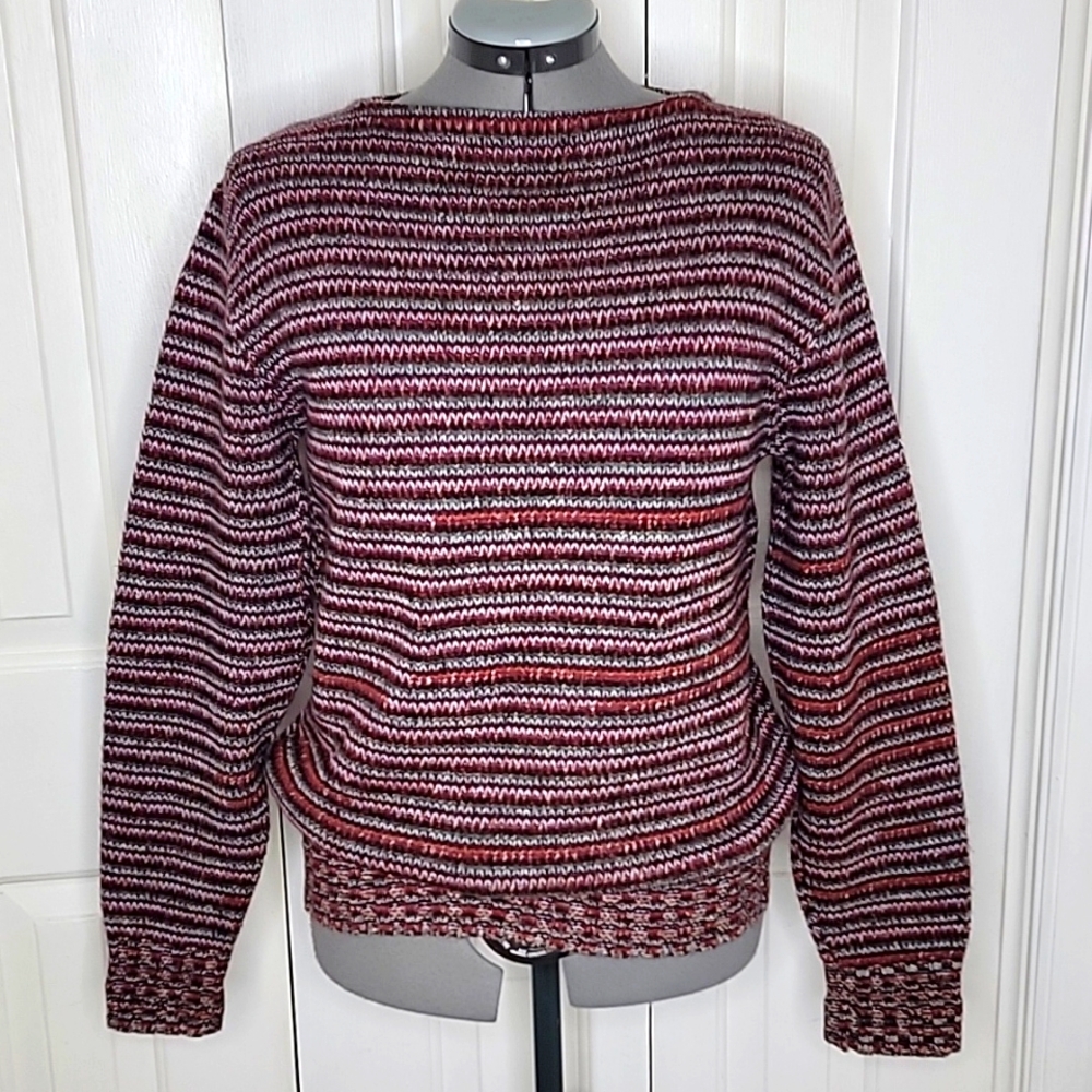 Fall River Knitting Mills Sweater Wool Blend Size Small Red, Green, White Stripe